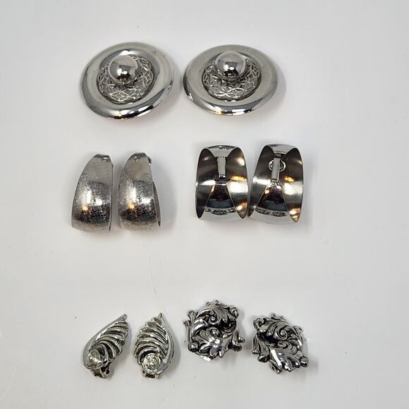 Silver Tone Clipon Clip On Earrings Bulk Jewelry Lot of 5 Pairs Statement Modern - Picture 1 of 3